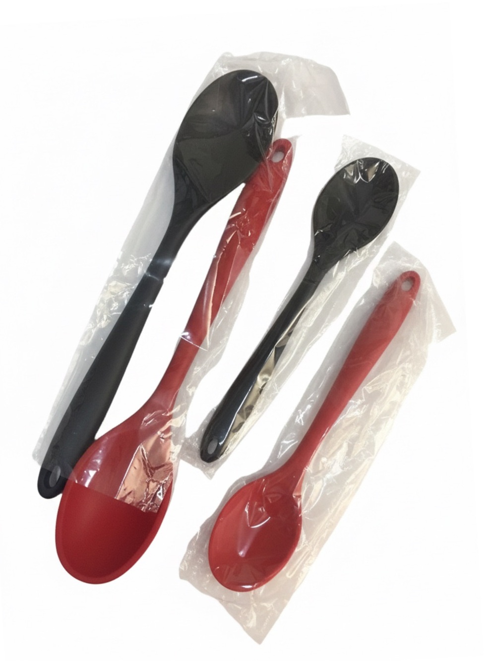 Silicone Cooking Spoon Set of 4- Red & Black - New never been used - 8" and 11" - Picture 2 of 2